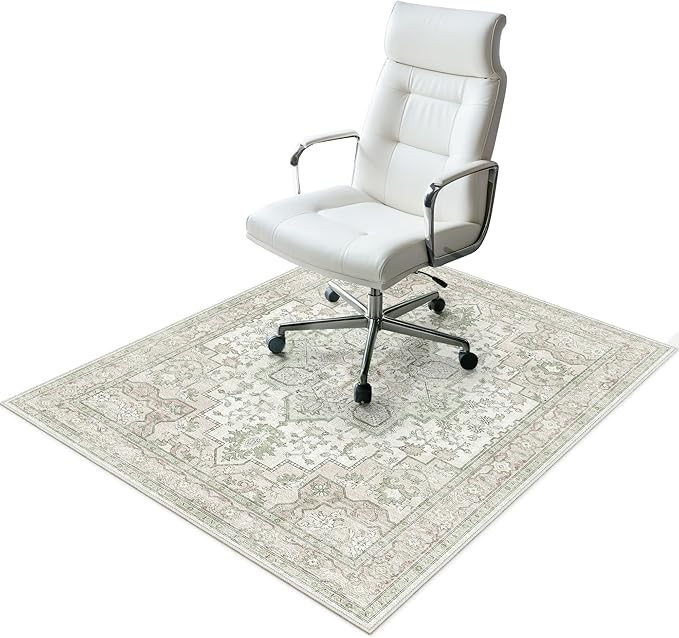 48"x60" Office Chair Mat for Hardwood Tile Floor, Under Desk Carpet Protector for Rolling Computer Chair Mat, Machine Washable Area Rug, Anti-Slip 1/5" Thick Low Pile Thin Vinyl Floor Mat, Mint