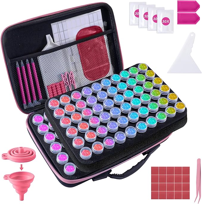 LYMUSUMI Diamond Art Storage Containers 120 Slots Diamond Painting Accessories and Tools Portable Bead Organizer Boxes for Adults（Pink）