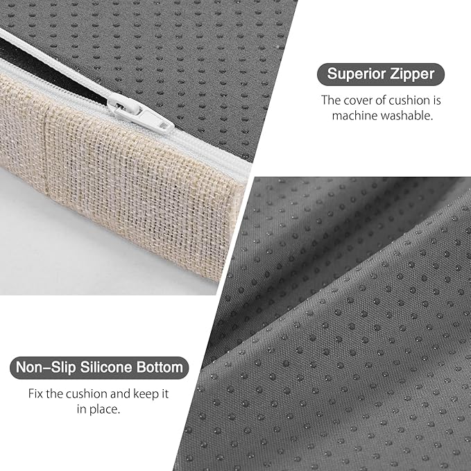baibu 14x14 Memory Foam Metal Chair Cushions Set of 2, Dual-Layer Design Non-Slip Metal Dining Chair Pads Kitchen Seat Cushion with Machine Washable Cover, Light Beige