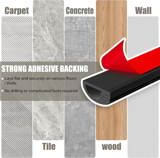 Cord Wall Cover, 118in Self-Adhesive Wire Covers for Cords on Wall, Extension Cable Hider for Floor, Mounted Tv, Home and Office Cavity 0.63" Wx0.31 H (Black)