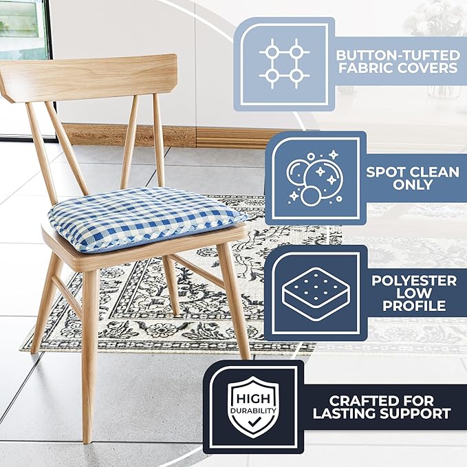 Non-Slip Chair Cushions, Assembled in USA, U-Shaped Skid-Proof Seat Pads for Dining Room, Kitchen, Office, 15"x16"