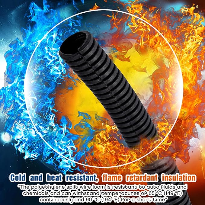 Sasylvia 1/4", 1/2", 3/8" x 25 Ft Split Wire Loom Tubing Wire Loom Assortment Split Cable Sleeves Bulk Flexible Electrical Conduit Protective kit