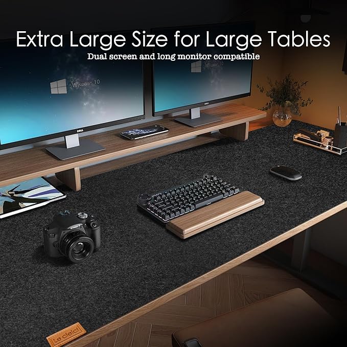 59’’x15.75” Large Felt Desk Mat, Computer Mat for Desk, Non-Slip Mouse Pad, Office Supplies Desk Protector, Desk Accessories for Home and Office (Dark Gray)