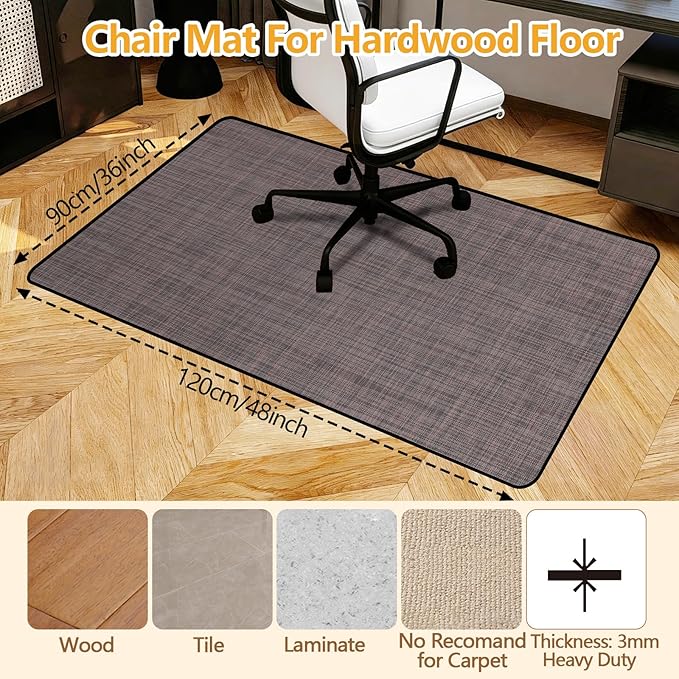 Office Chair Mat for Hardwood Floor, 36"x48" Non-Slip Floor Protector Heavy Duty Computer Desk Rolling Chair Mat for Home & Office - Brown