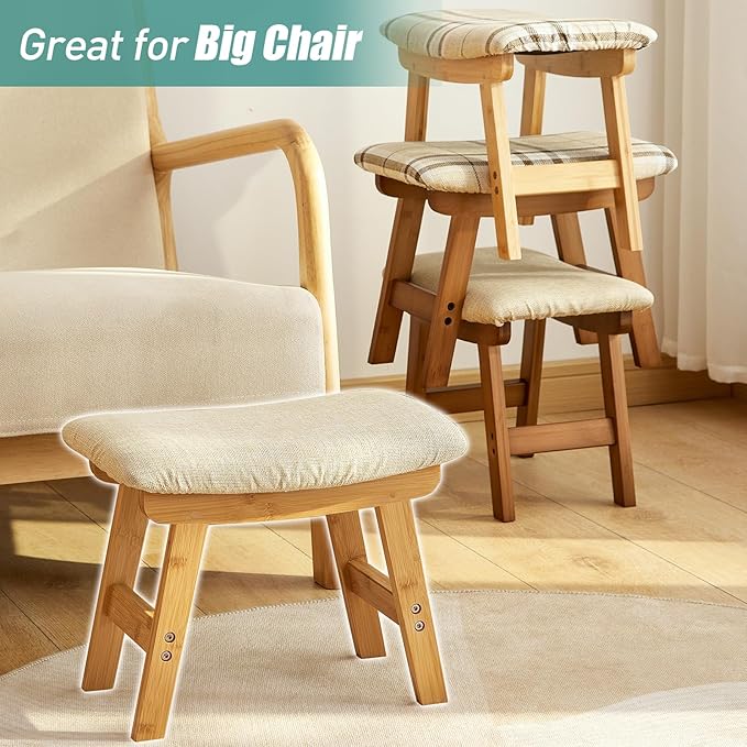 viewcare Foot Stools Ottoman, Small Soft Footrest Ottoman with Wood Legs, Sofa Footrest Extra Seating for Living Room Entryway Office