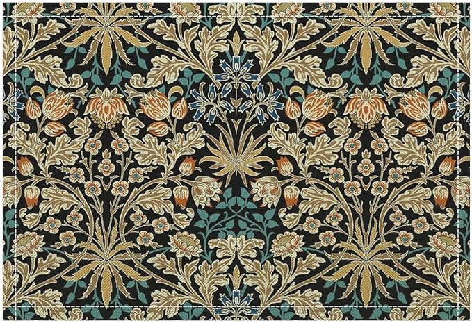 William Morris Floral Placemats Vintage Flower Art Style Boho Chic Retro Floral Linen Washable Table Mats Stain Heat-Resistant Desktop Decor Place Mats for Home Kitchen Dining Party 12x18 in 6 Pcs