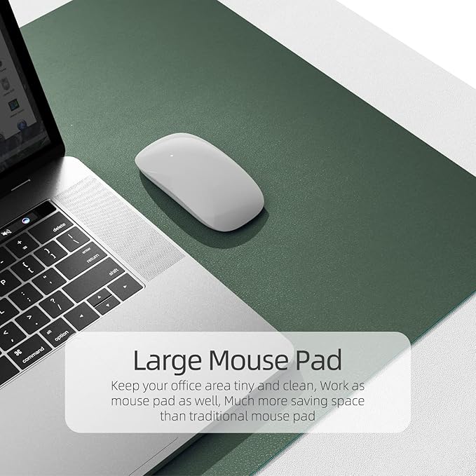 YSAGI Dual-Sided Desk Pad Protector, 31.5" x 15.7" Desk Mat with Non-Slip - Waterproof PU Leather Office Desk Blotter for Mouse, Keyboard, Writing, Dark Green+Dark Blue