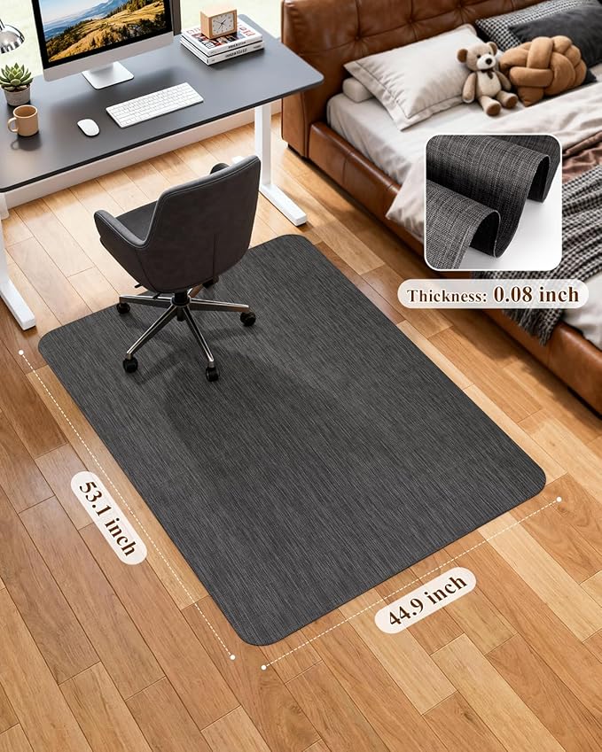 Soimeat Woven Office Chair Mat for Hardwood Floor, 44.9" x 53.1" Non-Slip Desk Computer Chair Mat, PVC Floor Mat for Rolling Chair, Heavy Duty Wood/Tile Floor Protector Desk Rug for Home Office, Black