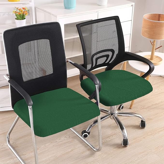 Smiry Stretch Jacquard Office Computer Chair Seat Covers, Removable Washable Anti-dust Desk Chair Seat Cushion Protectors - Emerald Green