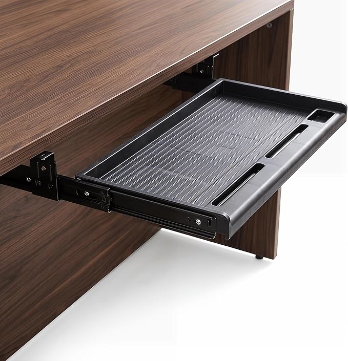 jojofuny Under Desk Keyboard Tray with Pen Organizer, Screw-Mounted Slide-Out Organizer Drawer, Space-Saving Under Desk Shelf for Mouse, Pens & Office Supplies