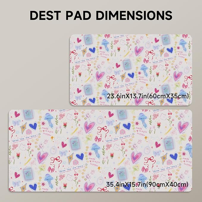 AUPET Leather Large Mouse Pad Desk Blotters – 35 x 17in Cute Desk Mat with PU Surface, Non-Slip Desk Pad Protector,Waterproof Desk Writing Pad for Office Home (Sweet Dreamy Hearts)