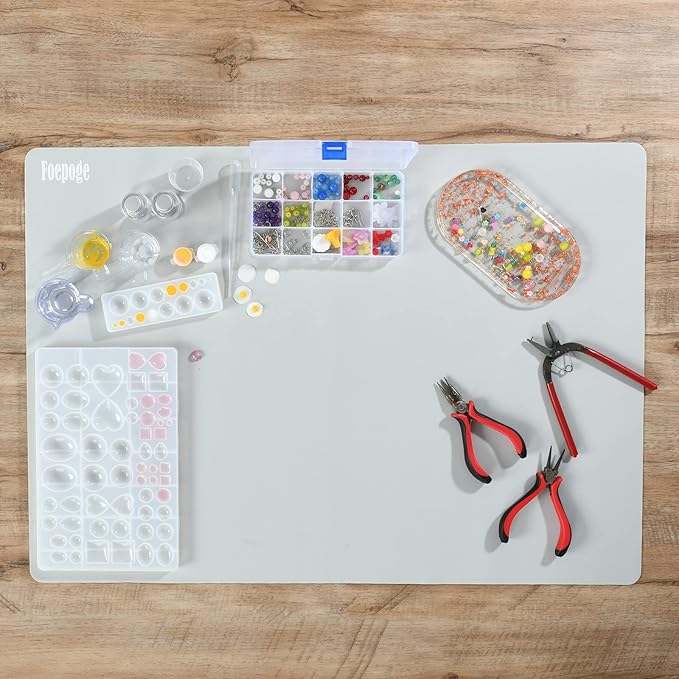 Foepoge Extra Large Silicone Sheet for Crafts 27.9''x20'', Nonstick Silicon Mat for Jewelry Making, Epoxy Resin Painting Pad, Nail Art Mat for Table, Waterproof Heat Resistant Placemat - Gray