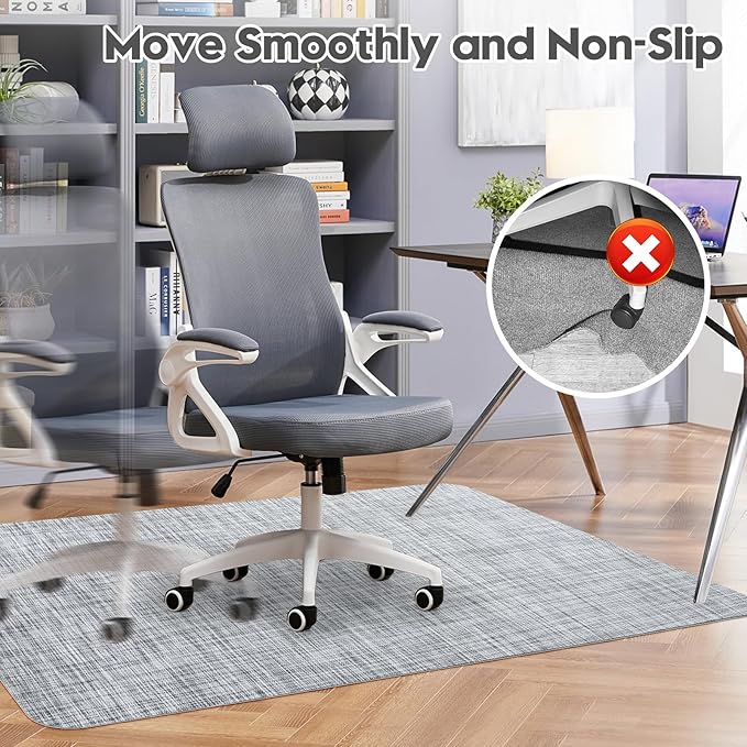 Sycoodeal Office Chair Mat for Hardwood & Tile Floor,Computer Gaming Chair Mat for Rolling Chairs Non-Curve, Anti-Slip, Heavy Duty Floor Protector for Home Office,Grey (40" x 48")