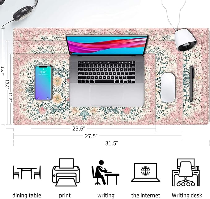 Desk Mat Large Mouse Pad, Non-Slip PU Leather Gaming Mousepad Keyboard Mouse Mats Desk Pads 31.5"x15.7" for Work Office Decor Gifts Watercolor Pink