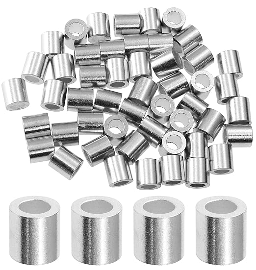 50pcs 3/16 Inch Aluminum Crimping Stop Sleeve for Wire Rope and Cable, Round Hole Type