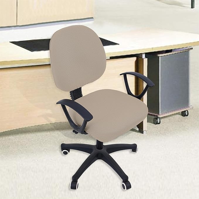 Smiry Stretch Jacquard Office Computer Chair Covers, Removable Washable Universal Desk Rotating Chair Slipcovers Protector, Seat + Backrest Cover, Taupe