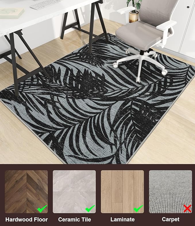chakme Office Chair Mat for Hardwood Floor, 48"x36" Easy Glide Computer Desk Mat Protector for Rolling Chair Under Desk Rug Nonslip Backing, Machine Wash, (Leaf)