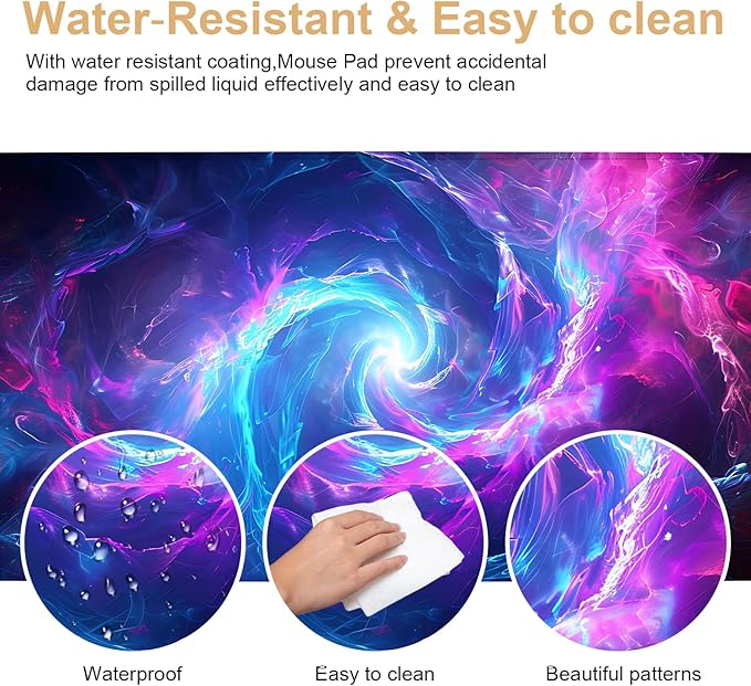 Large Mouse Pad, Cosmic Swirl Desk Mat, Extended Gaming Mouse Pad with Non-Slip Rubber Base, Thick 3mm Smooth Surface Keyboard Mat for Office & Home,35.5 x 15.8 in