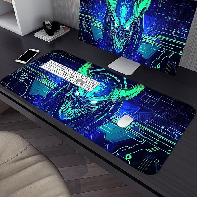 Japanese Samurai Mask Desk Mat Futuristic Fantasy Mask XL Mouse Pad Large Mousepad Extended Laptop Keyboard Mat Gaming Desk Pad Mouse Mat 31.5"x11.8" Office Computer Keyboard Laptop Home