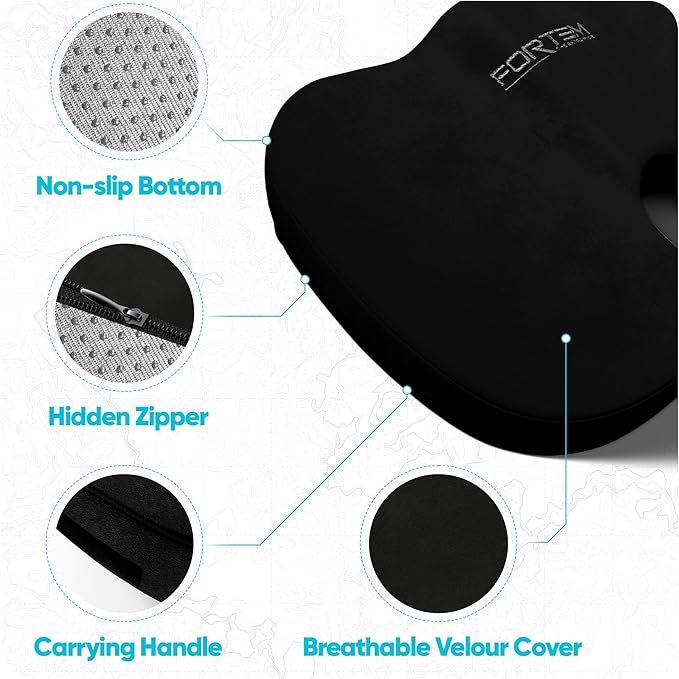 FORTEM Seat Cushion, Office Chair Cushion, Lumbar Support Pillow for Office Chair, Memory Foam Car Seat Cushions, Sciatica Coccyx Tailbone Pain Relief, Cushions for Back Support, Washable, Non Slip XL