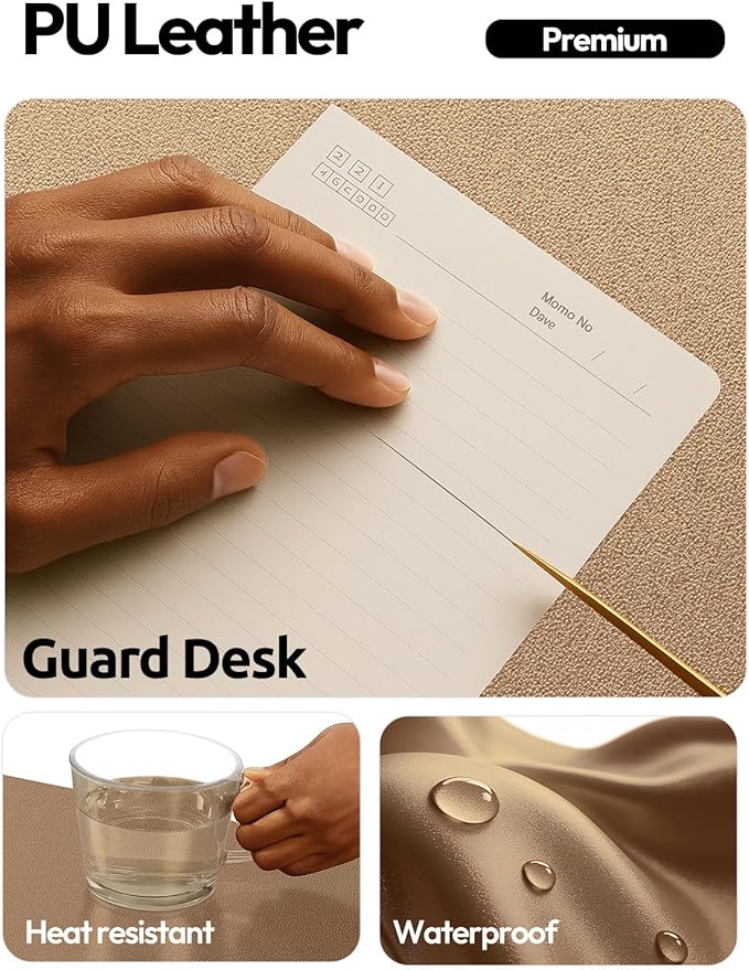 YSAGi Leather Desk Protector, Office Mat, Large Mouse Mat, Non-Slip PU Leather Blotter, Laptop Desk Pad, Waterproof Writing Pad for Office and Home (Shiny Bronze, 23.6" x 13.8")