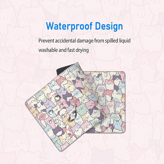 Cute Cat Mouse Pad,Large Cat Gaming Mousepad for Desk Decor,Big Kawaii Cartoon Cream Cat Keyboard Non-Slip Mousemat with Stitched Edges for Home Office Work,31.5 x 12in