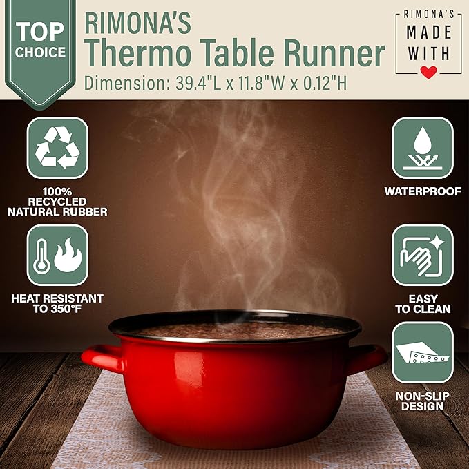 RIMONA'S Heat Resistant Table Runner - Waterproof, Trivet Runner, Heat Proof Table Protector, Trivet Table Runner, Ideal for Gifting, Mother-in-Law Gift, All-Natural Cork Table Runner