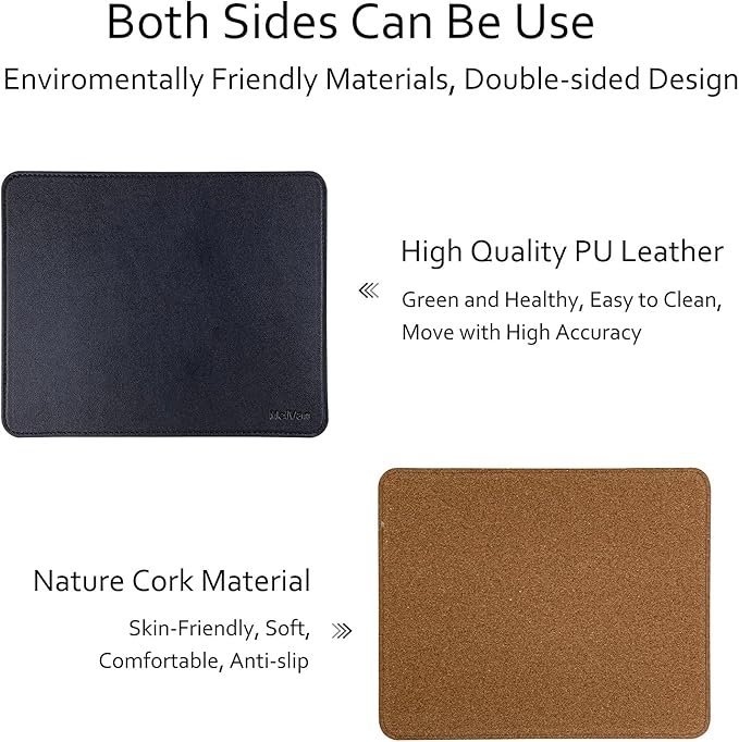 MelVan PU Leather Mouse Pad with Stitched Edge, Wood Mousepad, Waterproof Gaming Mouse Pad Mat for Computers, Laptop, Office & Home, 10.2" x 8.3", 1 Pack (Black)