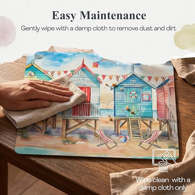 Pimpernel Beach Huts Placemats, Set of 4 - Durable Table Mats with Cork Back, Heat & Stain Resistant for Dining, Kitchen, Entertaining & Coastal Summer Style & Table Décor (12" x 16")