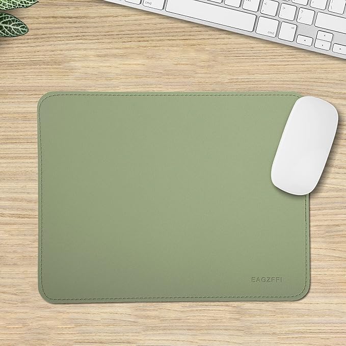 Double-Sided PU Leather & Cork Mouse Pad with Coaster – Reversible, Non-Slip, Stitched Edges for Office & Home, 8x11 Inches,(Matcha Green)