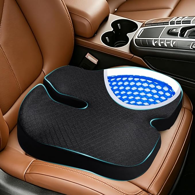 Car Seat Cushion - Premium Gel & Memory Foam Office Chair Cushions for Back,Sciatica,Coccyx,Tailbone Pain Relief, Driver Pillow for Auto, Gaming,Desk, Wheelchair,Truck (Black)