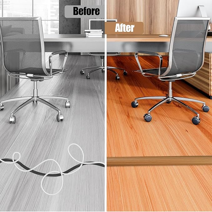 Floor Cord Cover Self Adhesive Cord Hider,3.3FT Cable Management, Extension Strip Protector for Wires, Prevent Cable Trips for Offices, Gyms, Exhibitions Cavity:0.47"(W) x 0.35"(H) Brown Wood