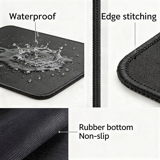 Mouse Pad | Premium PU Leather Surface with Stitched Edges | Anti-Slip Rubber Base, Easy to Clean | for Home Office, Computer Work, Writing & Daily Use (3, 11.81" L x 9.84" W(30cmL x 25cmW))