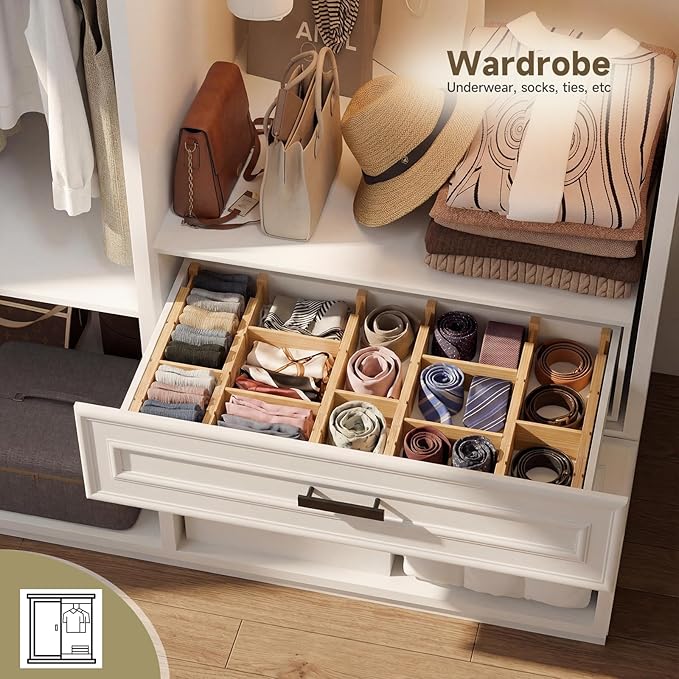 Bamboo Drawer Dividers, Expandable Kitchen Drawer Organizer, Include 6 Dividers, 6 Small Inserts and 6 Medium Inserts for Home, Office, Dressers