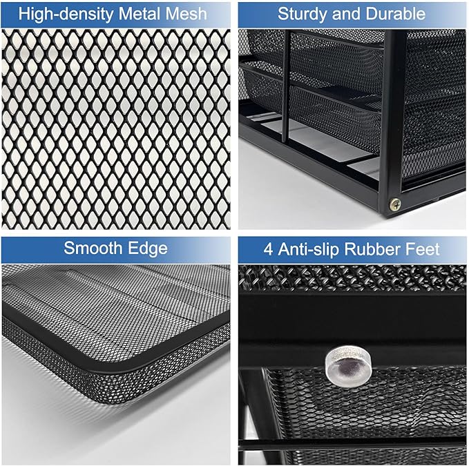 Natwind Mesh Desk Organizer with 6 Tier Sliding Drawers, Paper Sorter, Multi-Functional Home Office Supplies Storage Tray for Letters, Documents, Books, Mail, Files, Arts & Crafts Supplies - Black