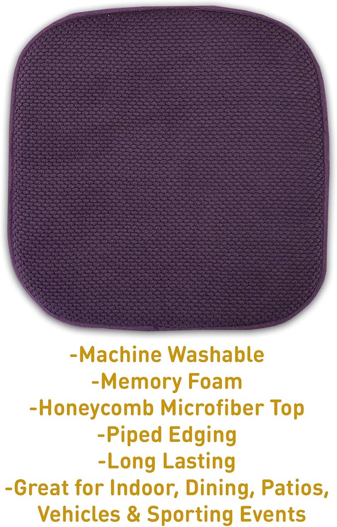 Sweet Home Collection Cushion Memory Foam Chair Pads Honeycomb Nonslip Back Seat Cover 16" x 16", 2 Pack, Eggplant Purple