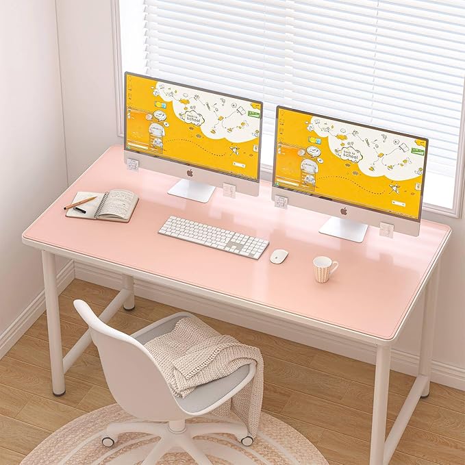 DAWNTREES Desk Mat for Desktop,PU Leather Desk Pad Protector,Non Slip, Large Mouse Pad and Keyboard Mat, Waterproof Writing Pad for Office and Home (Pink,47.2''x23.6'')