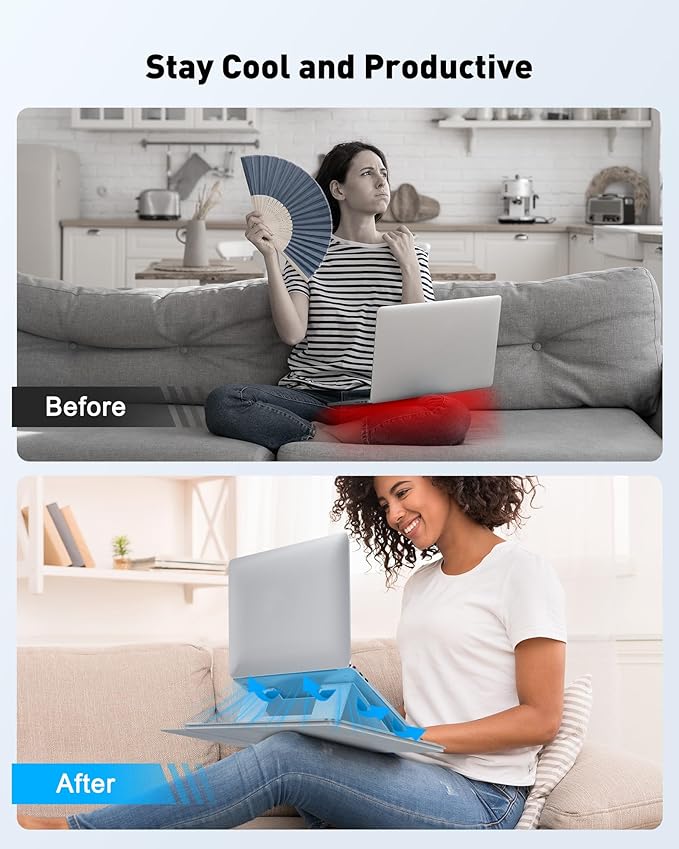 AboveTEK Adjustable Laptop Lap Desk, 3 Ergonomic Angles, PU Leather Non-Slip Surface, Heat Shield, Retractable Mouse Pad, Portable Laptop Lap pad for Bed, Sofa, Travel (Light Gray)