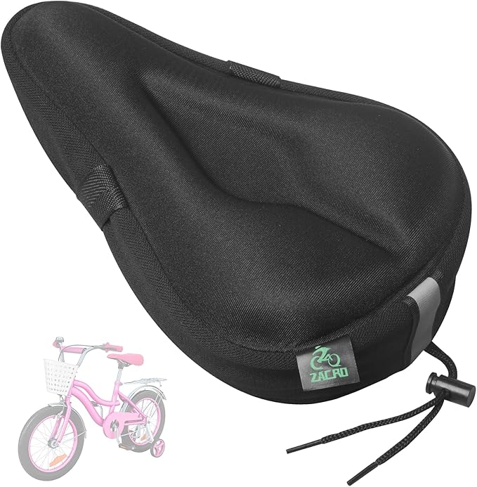 Zacro Gel Kids Bike Seat Cushion Cover for Boys & Girls, Anti-Slip Bike Seat Cover for Toddler, Breathable & Extra Soft Memory Foam Child Bicycle Saddle Padded with Reflective Strip, 9"x6"