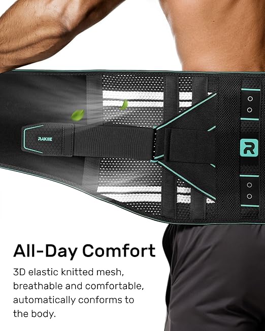 Rakiie Back Brace for Lower Back for Women Men, Elastic Back Support Belt with 8 Stays for Lifting at Work, Breathable Soft Lumbar Support, Blue XXL