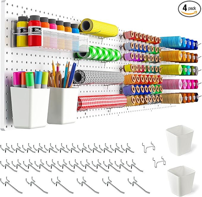 FZK Peg Board,Pegboard 32''*32'', White Pegboard 4pcs and 33 Accessories, Pegboard Wall Organizer, Peg Boards, Peg Boards for Walls, ABS Plastic Craft Room Garage Kitchen office