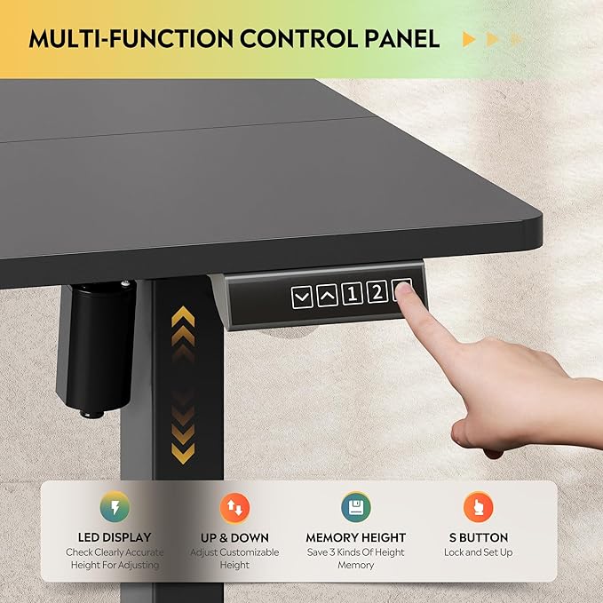DEVAISE 55 Inch Electric Standing Desk, 3 Adjustable Computer Desk for Home Office, Ergonomic Sit to Stand Desk with LED Touchscreen，Headphone Hook, 3 Memory Preset, with Split Top, Black