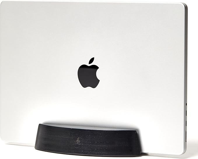 Black Leather Desk Mat and Black Vertical Laptop Stand - Black Monochrome Work from Home Laptop Set
