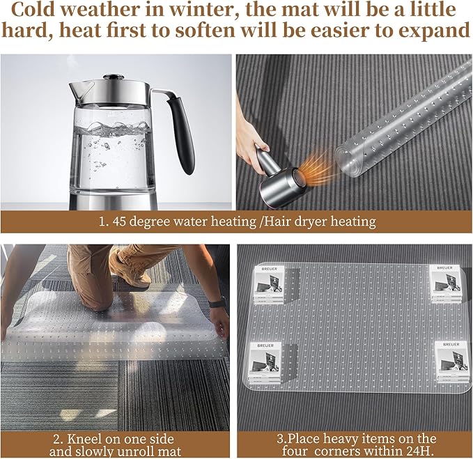 Office Chair Mat for Carpet, 48" X 48" X 0.09" Desk Chair Mat for Carpet Floors, Clear and Thick Rolling Computer Chair Mats with Non-Slip Studded for Home and Office Low Pile Carpets