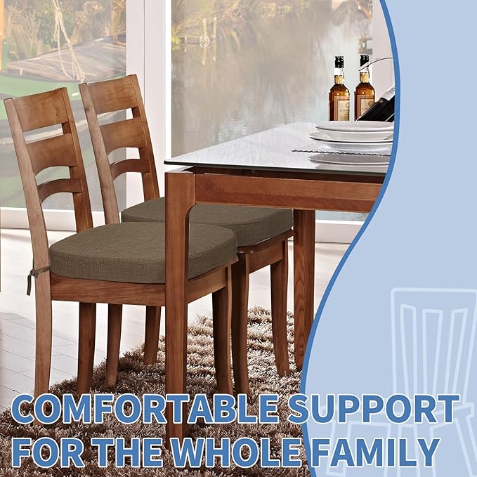 BUYUE Thickened 2.5" Friendly Woven Fabric Dining Chair Cushion, U-Shape High Density Foam Comfortable Chair Pad for Kitchen, Slip Resistant Indoor Seat Cushion (1 Piece, Brown)