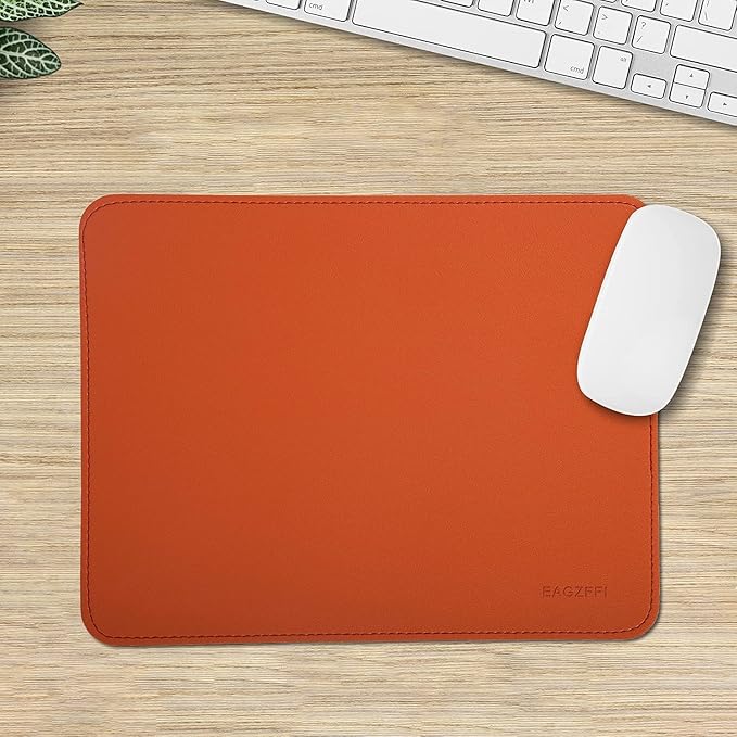 Double-Sided PU Leather & Cork Mouse Pad with Coaster – Reversible, Non-Slip, Stitched Edges for Office & Home, 8x11 Inches,(Orange)