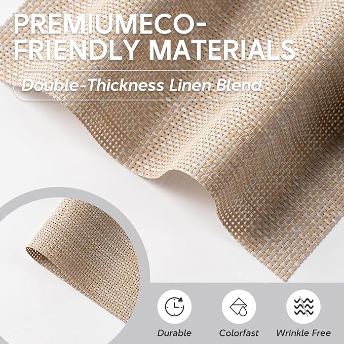 Placemats Set of 4, Heat Resistant Place Mats, Washable PVC Table Mats, Woven Vinyl Plastic Placemats for Dining Table, Non-Slip Stain Resistant Kitchen Table Placemats Easy to Clean?Beige?