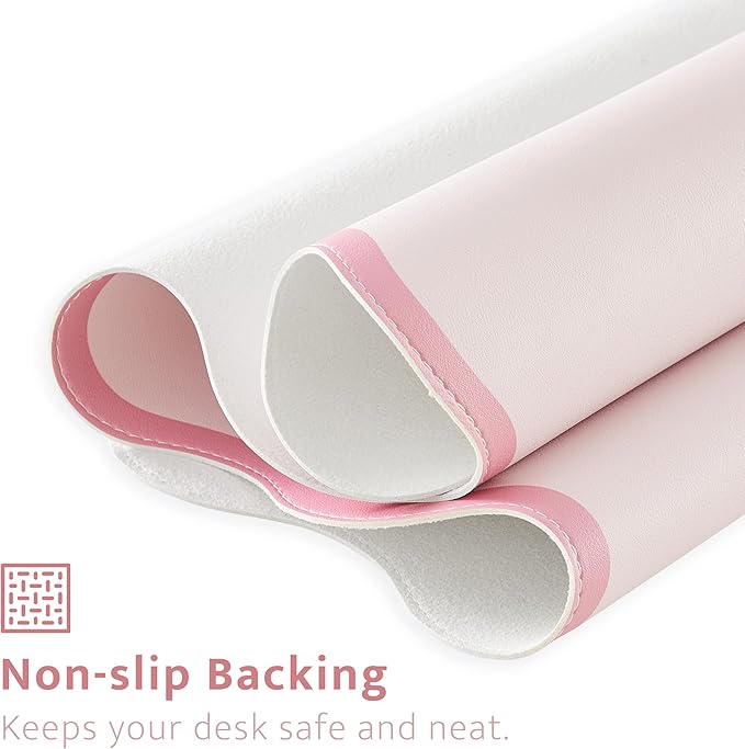 Pink Scalloped Desk Mat, 31.5" x 15.7", PU Leather, Waterproof Anti-Slip, Cute Aesthetic Desk Pad for Office/Home/Game/Vanity Large