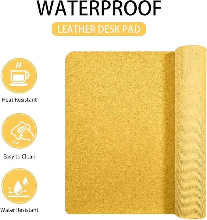 Leather Desk pad Protector, Office Mat, Large Mouse Mat, Non-Slip PU Leather Blotter, Laptop Desk Pad,Waterproof Laptop Computer Desk Keyboard Mat for Office/Work/Home/Decor (Yellow, 47in*18in)