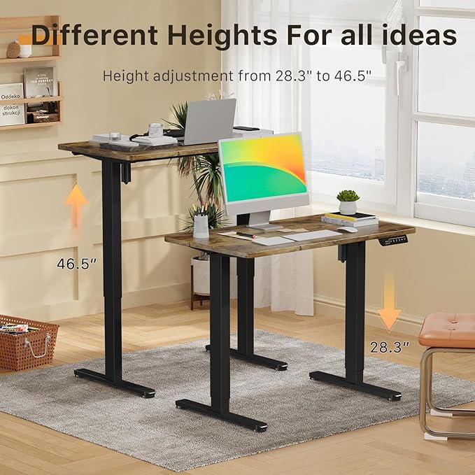 JOY worker Small Electric Standing Desk, 35" x 20" Whole Piece Height Adjustable Desk with Memory Controller, Grey Sit to Stand Desk Workstation for Home Office, Rustic